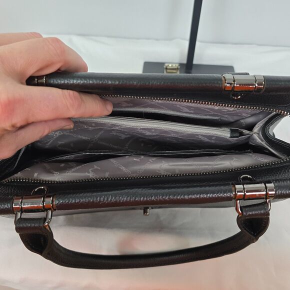 Giorgio Ferretti Satchel Black Italian Leather Double Handle 15" x 10" x 4" - Picture 7 of 16